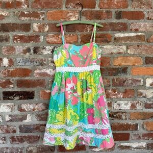 Lilly Pulitzer Emme Shorely Blue Big Flirt Floral Fit Flare‎ Sun Dress Size 14
